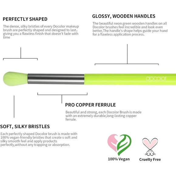 Docolor Makeup Brushes 10 Pcs Premium Synthetic Hair Brush Set, Neon Green - Picture 4 of 15